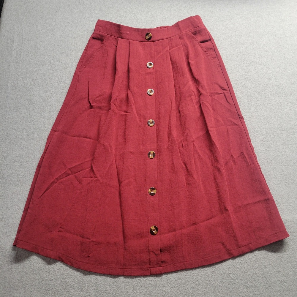 Halara‎ Burgundy Button Front A Line Midi Skirt with Pockets Wine Red Medium - Picture 2 of 11